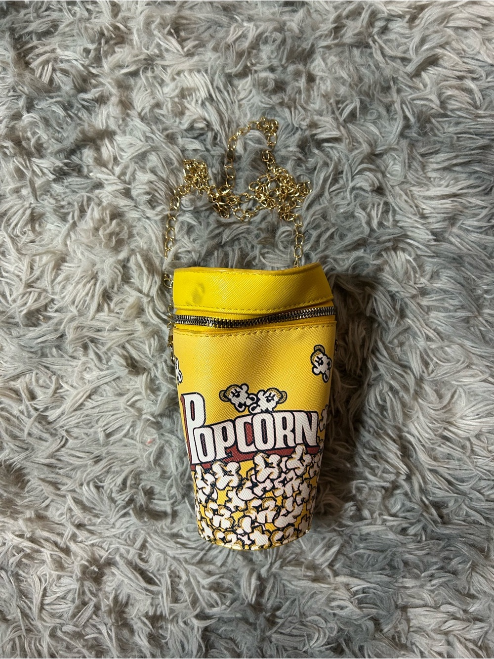 Kids Popcorn-Print Yellow Crossbody Bag with Gold Chain